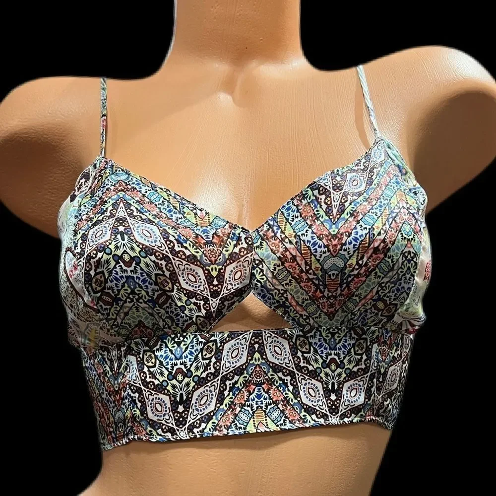 Victoria's Secret Multicolor Patterned Longline Bralette 100% Silk